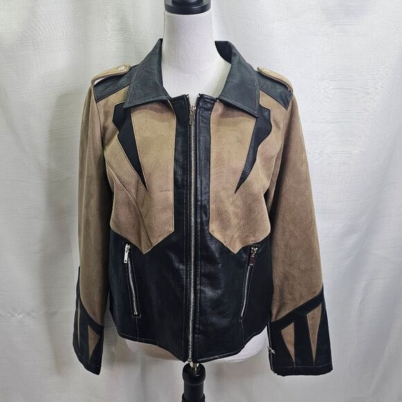 Donna Salyers Fabulous Furs Suede and Faux Leather Moto Jacket Size Large - Picture 1 of 8